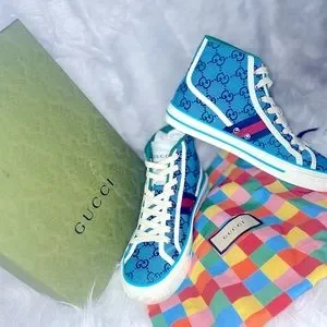 Gucci | Shoes | Newgucci Canvas High Top Sneakers Teal Size 